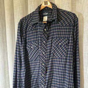 Men's Long Sleeve Flannel Shirt, Wrangler Classic, Blue/Grey plaid, XL Tall